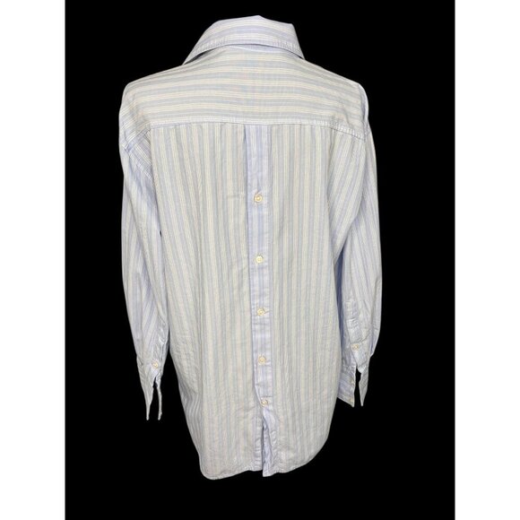 ZARA Striped Long-Sleeve Shirt Women M Blue /White With Back Button nautical - Picture 5 of 9